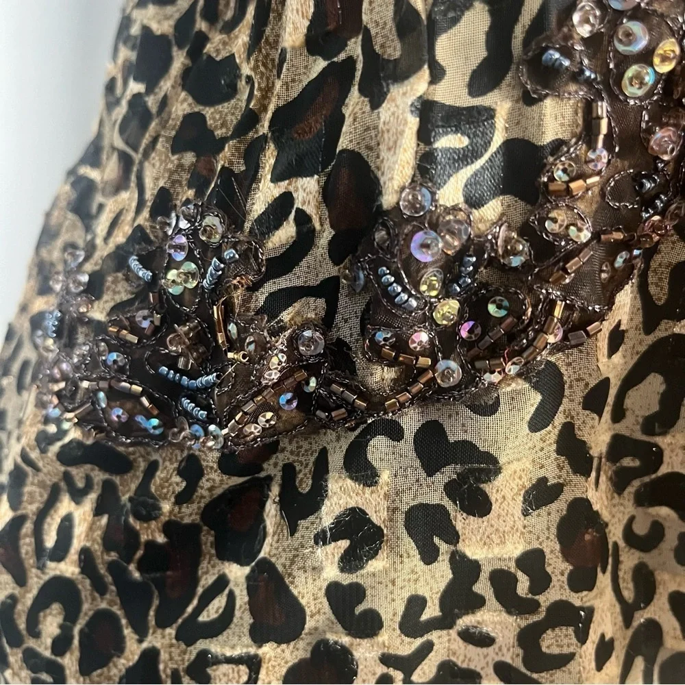 Vintage Y2K Mary L Couture animal print beaded button down ruffle top size small - Picture 4 of 7